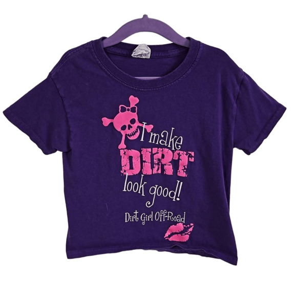 Fruit of the Loom Girls xs Short Sleeve Skull Print Graphic Tee Purple Dirt Girl - Picture 1 of 5